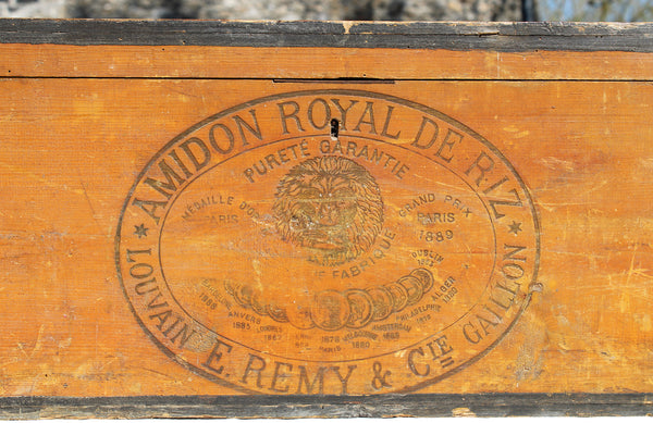 Ancienne malle publicitaire en bois Amidon Royal de Riz Rémy & Cie