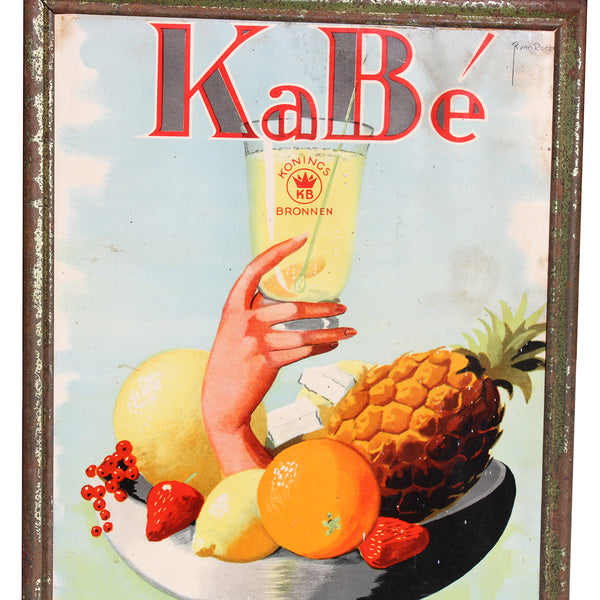 Ancienne plaque / glaçoïde publicitaire de bistrot / Kabé / Konings Bronnen / Raoul van Doren