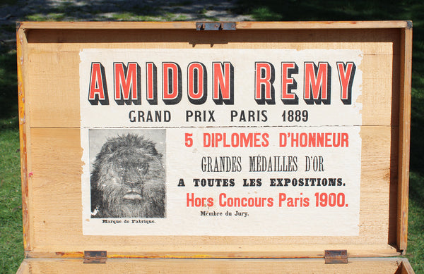 Ancienne malle publicitaire en bois Amidon Royal de Riz Rémy & Cie