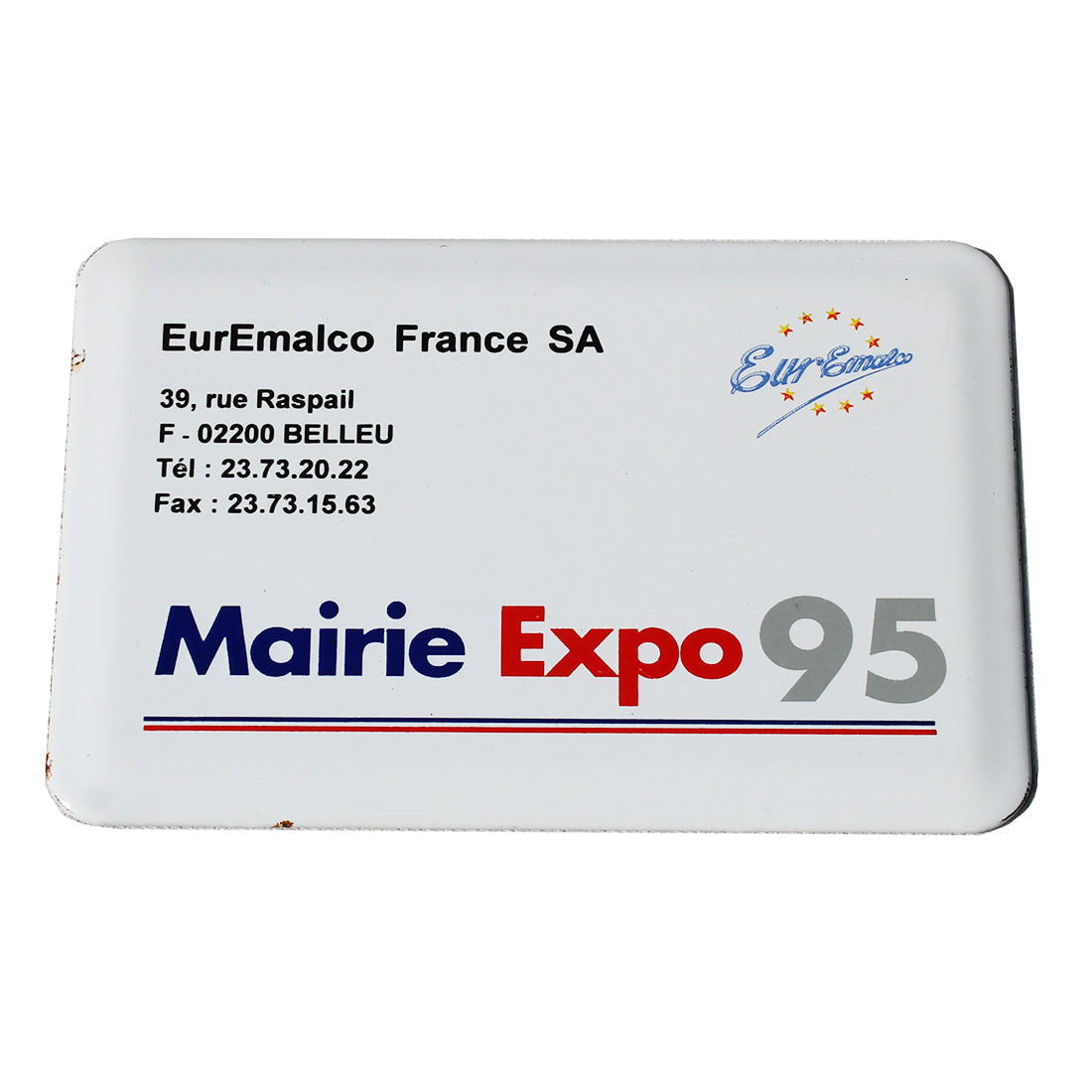 Petite plaque émaillée vintage Mairie Expo 95 par EurEmalco à Belleu