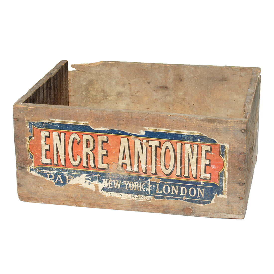 Ancienne caisse publicitaire Encre Antoine en bois