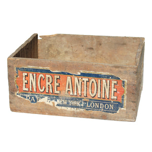 Ancienne caisse publicitaire Encre Antoine en bois