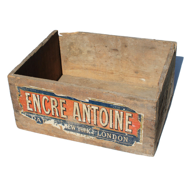 Ancienne caisse publicitaire Encre Antoine en bois