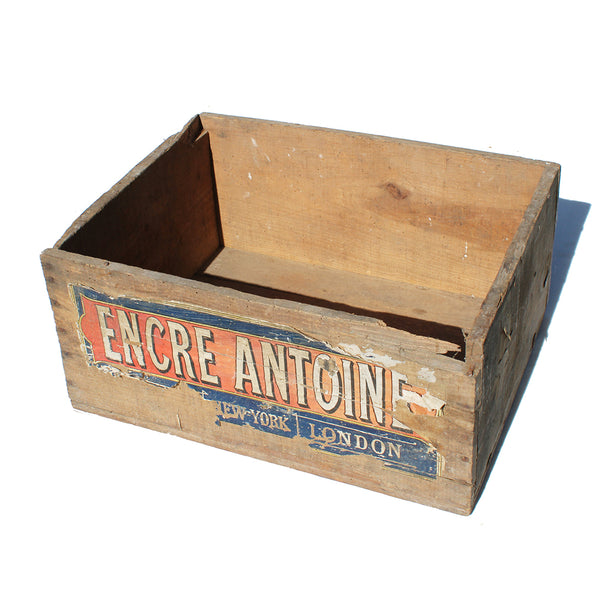 Ancienne caisse publicitaire Encre Antoine en bois