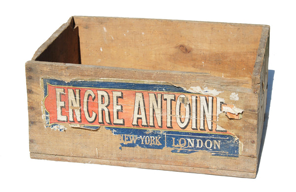 Ancienne caisse publicitaire Encre Antoine en bois