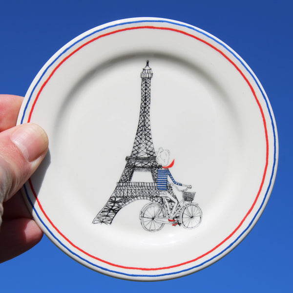 Assiette à mignardises 12,7 cm Gien – Ca c’est Paris – Tour Eiffel & cycliste