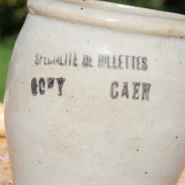 Ancien pot de rillettes en grès vernissé / Spécialité de Rillettes à Caen