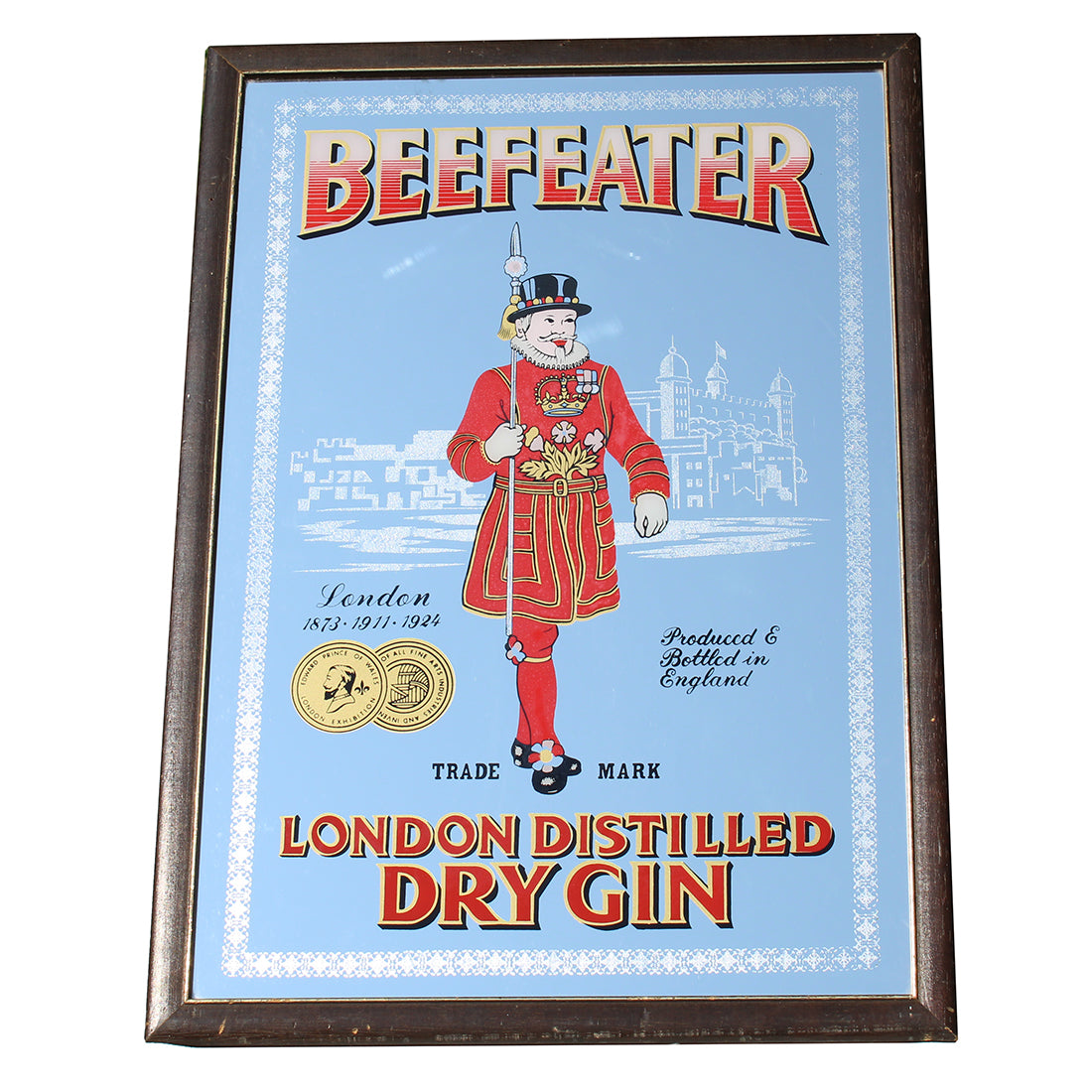 Miroir publicitaire sérigraphié vintage Beefeater London Dry Gin