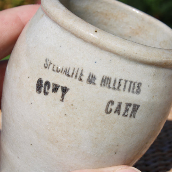 Ancien pot de rillettes en grès vernissé / Spécialité de Rillettes à Caen