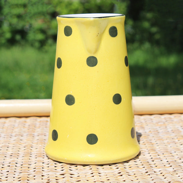 Ancien pichet / pot à lait 13 cm / Sarreguemines / Digoin modèle Confettis pois noirs / coloris jaune