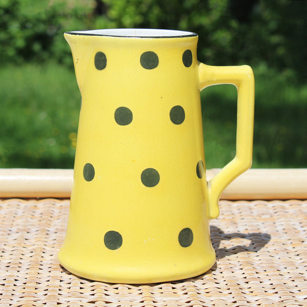 Ancien pichet / pot à lait 13 cm / Sarreguemines / Digoin modèle Confettis pois noirs / coloris jaune