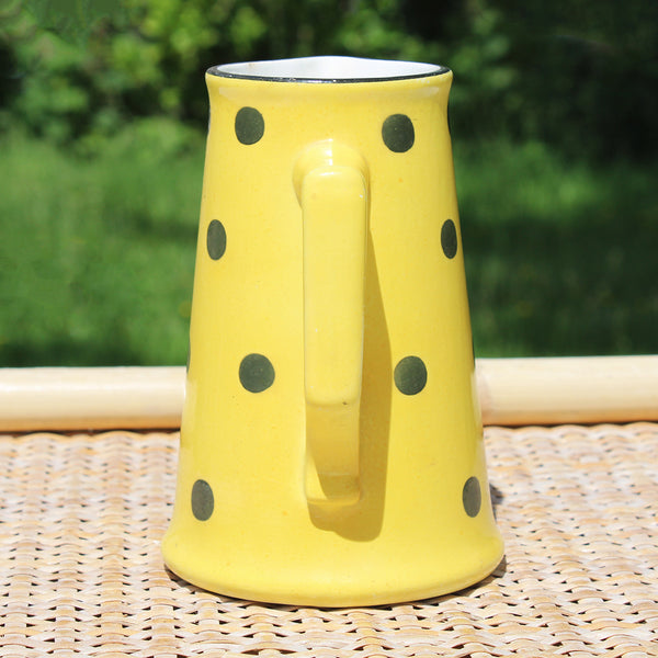 Ancien pichet / pot à lait 13 cm / Sarreguemines / Digoin modèle Confettis pois noirs / coloris jaune