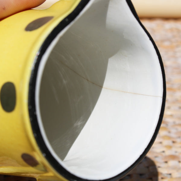 Ancien pichet / pot à lait 13 cm / Sarreguemines / Digoin modèle Confettis pois noirs / coloris jaune