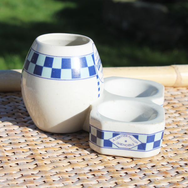 Service à condiments publicitaire Lustucru – Cadeau-prime – Période années 1950 – Faïencerie de Moret – A. Cartier-Millon Grenoble