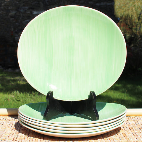 Ensemble de 6 assiettes plates ovales vintage Salins modèle Aquilon vert