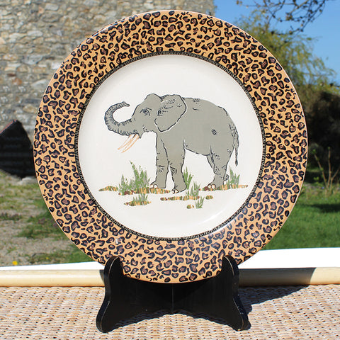 Assiette plate vintage par Geneviève Lethu modèle Au bord du Lac Tanganyika / Éléphant