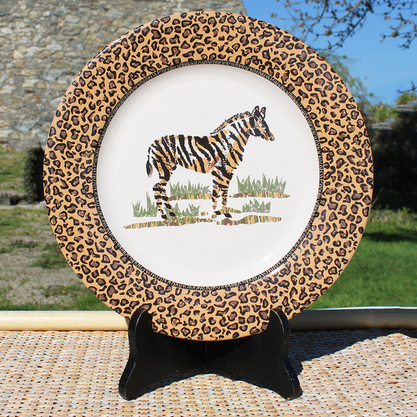 Assiette plate vintage par Geneviève Lethu modèle Au bord du Lac Tanganyika / Zèbre