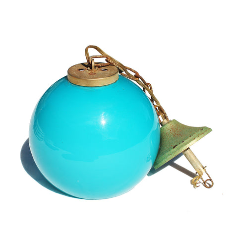 Petite suspension / globe vintage space age en verre opaline turquoise