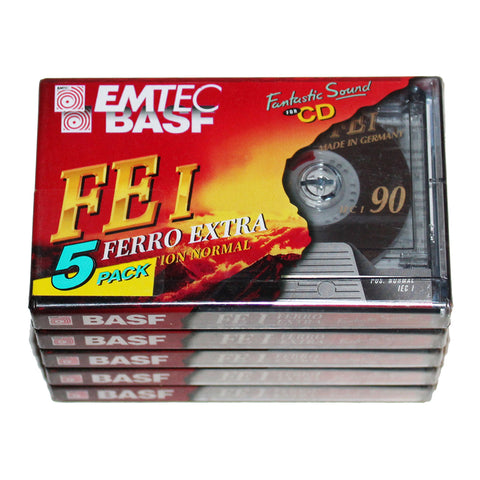 Electro vintage pack de 5 cassettes audio vierges neuves EMTEC / BASF Ferro Extra FEI 90