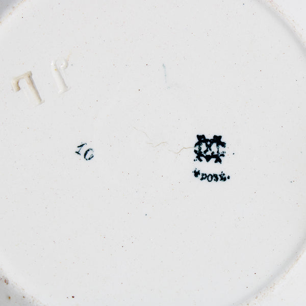 Ancienne tasse à café + soucoupe en faïence de Creil et Montereau / fleurs de pommier / bambou