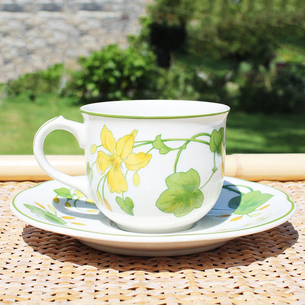 Tasse à café + soucoupe vintage en vitro-porcelaine de Villeroy & Boch modèle Geranium