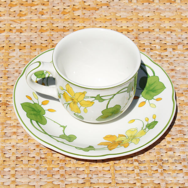 Tasse à café + soucoupe vintage en vitro-porcelaine de Villeroy & Boch modèle Geranium