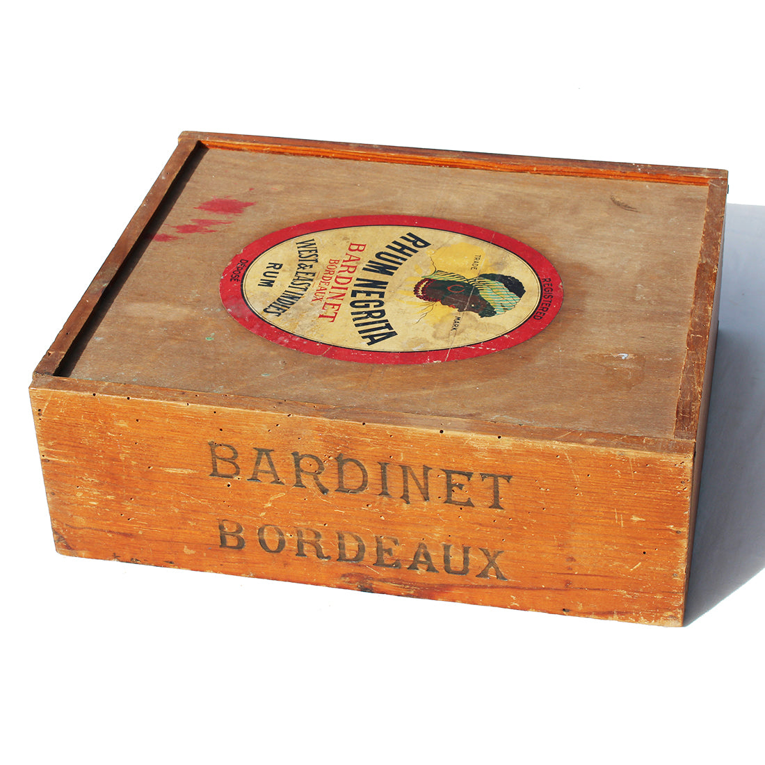 Ancienne boîte / caisse publicitaire en bois Rhum Negrita / Bardinet Bordeaux