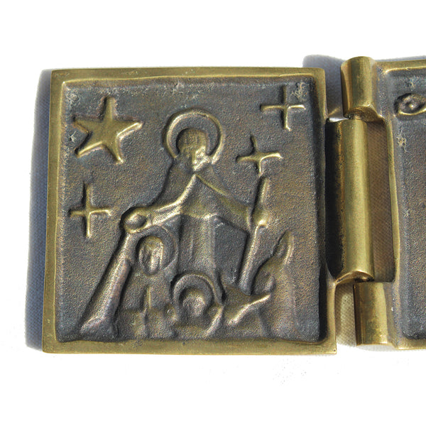 Triptyque religieux de voyage en bronze / Icône / Scènes de vie du Christ