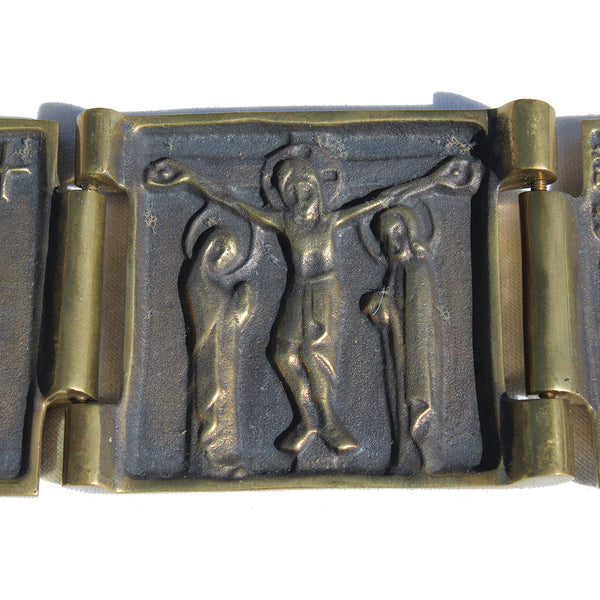 Triptyque religieux de voyage en bronze / Icône / Scènes de vie du Christ