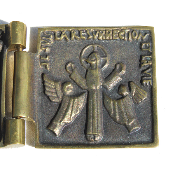 Triptyque religieux de voyage en bronze / Icône / Scènes de vie du Christ