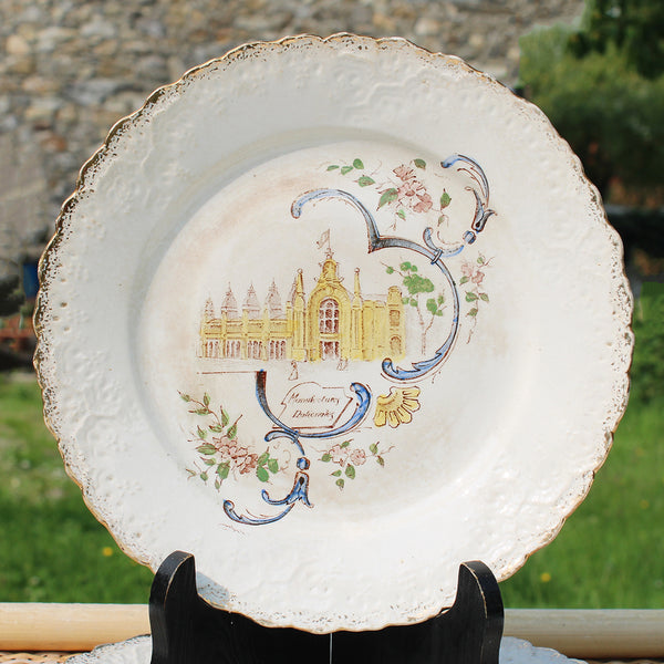 Ensemble de 4 assiettes Exposition Universelle de Paris 1900 en faïence de St Amand A. Lebacqz & L. Bouchart