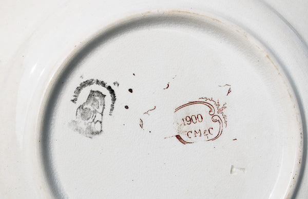 Ensemble de 4 assiettes Exposition Universelle de Paris 1900 en faïence de St Amand A. Lebacqz & L. Bouchart