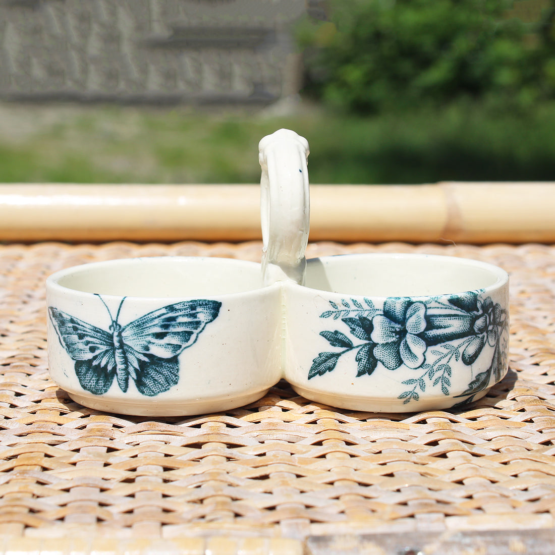 Ancien saleron en faïence de Badonviller modèle Jasmin de Virginie / Papillons