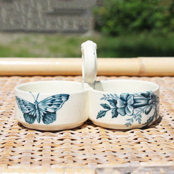 Ancien saleron en faïence de Badonviller modèle Jasmin de Virginie / Papillons