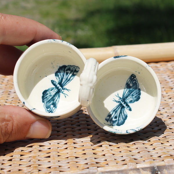 Ancien saleron en faïence de Badonviller modèle Jasmin de Virginie / Papillons