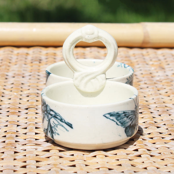 Ancien saleron en faïence de Badonviller modèle Jasmin de Virginie / Papillons