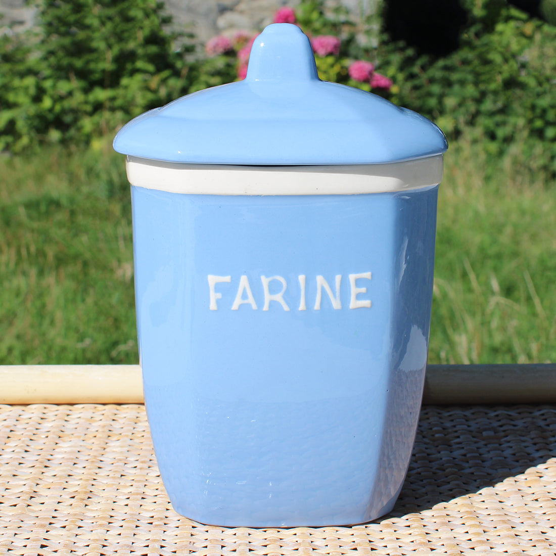 Pot à épices 20 cm en faïence de Digoin Sarreguemines  modèle Farine / coloris bleu