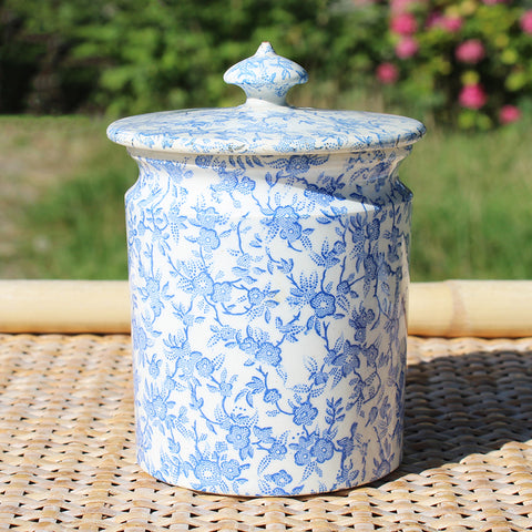 Ancien petit pot à couvercle en opaque de Creil et Montereau B & Cie / Semis de fleurs