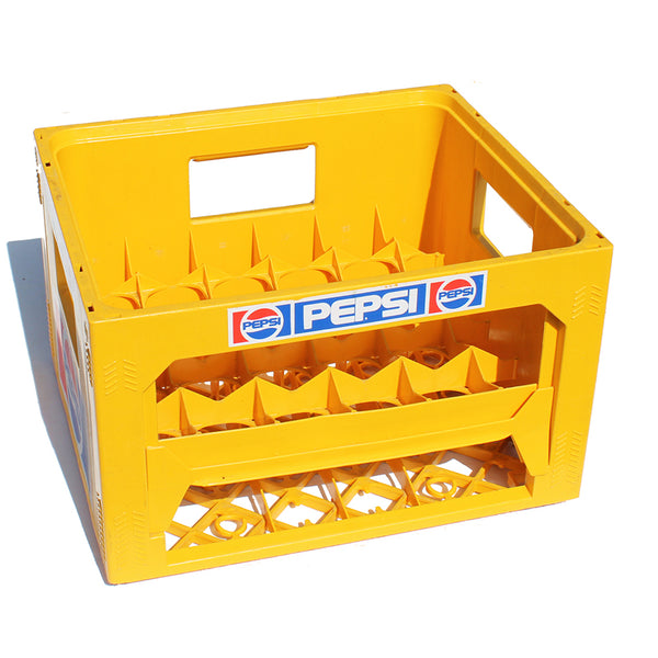 Caisse casier / distributeur à bouteilles vintage Pepsi Cola en plastique jaune