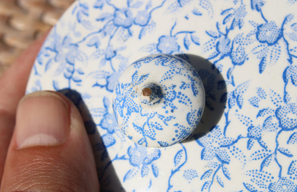 Ancien petit pot à couvercle en opaque de Creil et Montereau B & Cie / Semis de fleurs