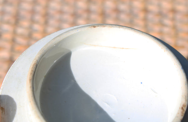 Ancien petit pot à couvercle en opaque de Creil et Montereau B & Cie / Semis de fleurs