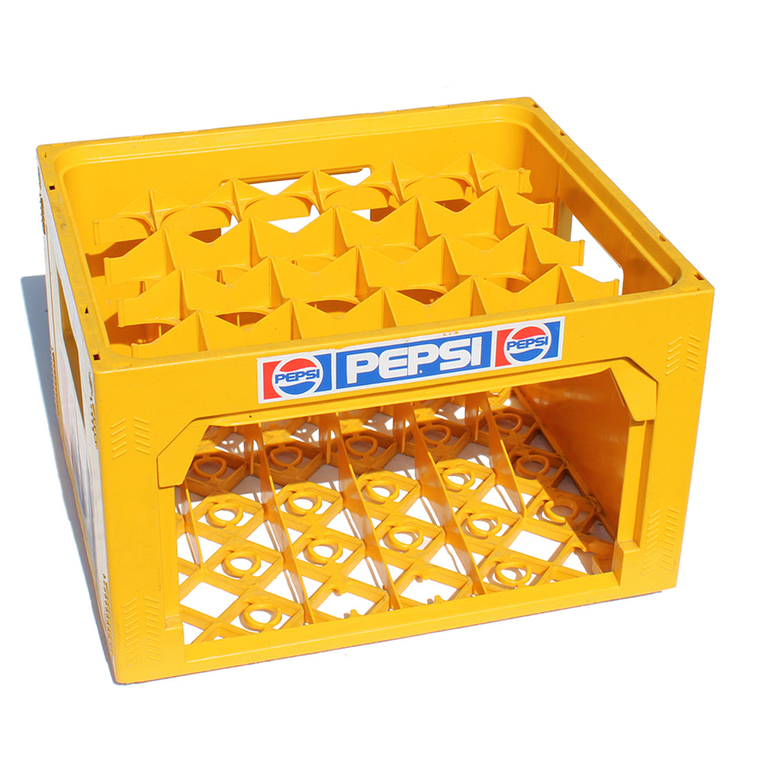 Caisse casier / distributeur à bouteilles vintage Pepsi Cola en plastique jaune