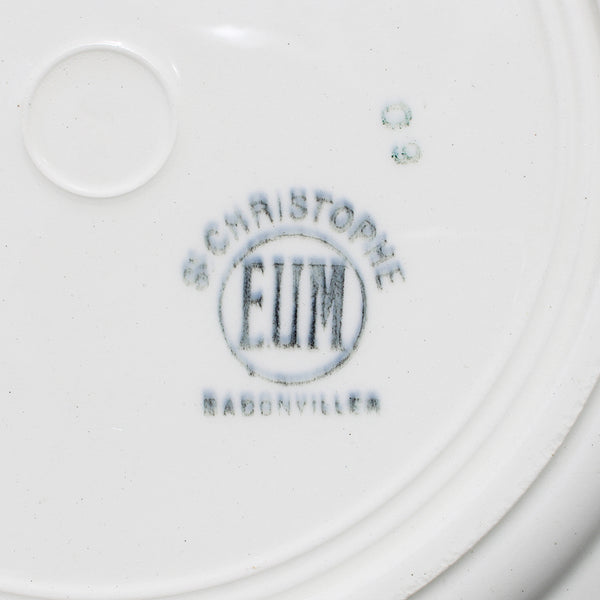 Ensemble de 5 assiettes plates anciennes 22.5 cm en faïence de Badonviller modèle St Christophe