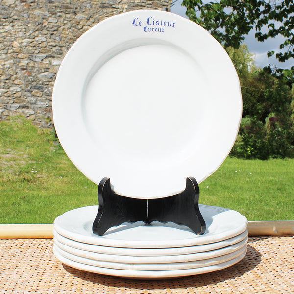 Set de 6 assiettes plates du restaurant Le Lisieux à Évreux en porcelaine pyroblan