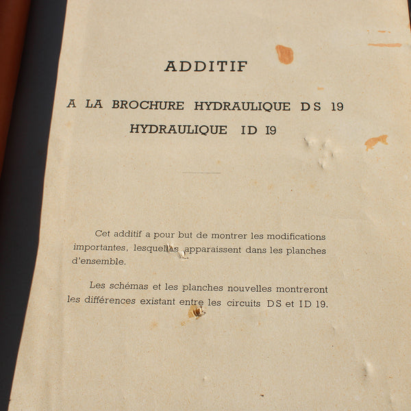 Ancien manuel d'atelier Citroën / Hydraulique DS 19 + additif