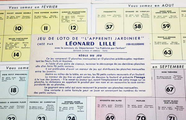 Ancien jeu de loto publicitaire de l'apprenti jardinier créé par Léonard Lille / graines