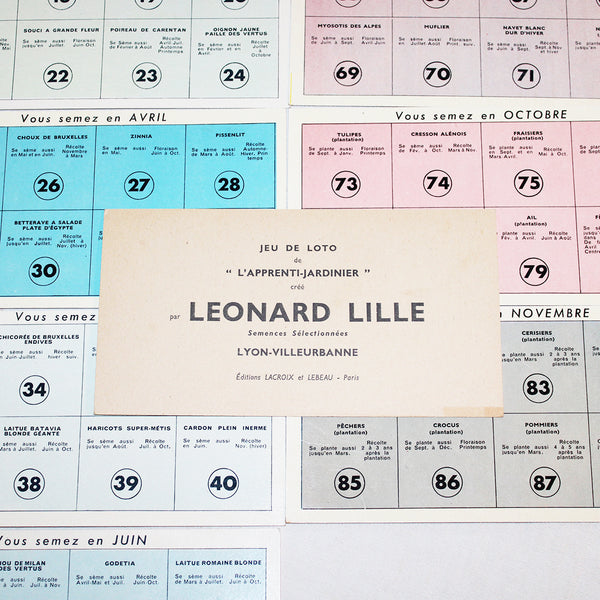 Ancien jeu de loto publicitaire de l'apprenti jardinier créé par Léonard Lille / graines