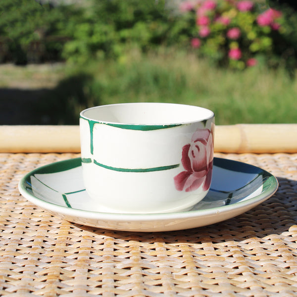 Ancienne tasse à café + soucoupe en faïence de Digoin Sarreguemines modèle Monique