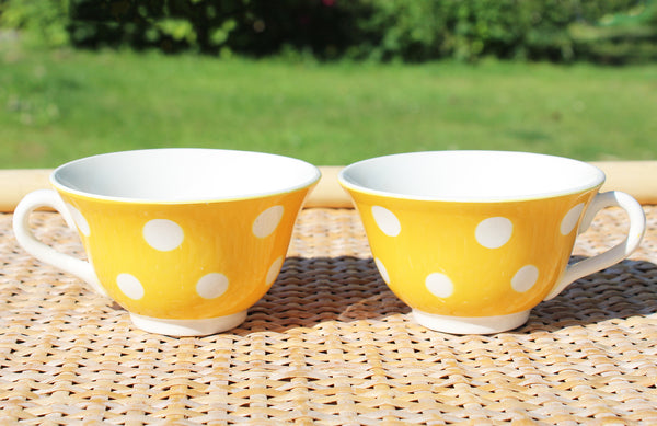 Paire de tasses à café / thé Digoin et Sarreguemines coloris jaune à pois