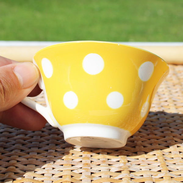 Paire de tasses à café / thé Digoin et Sarreguemines coloris jaune à pois